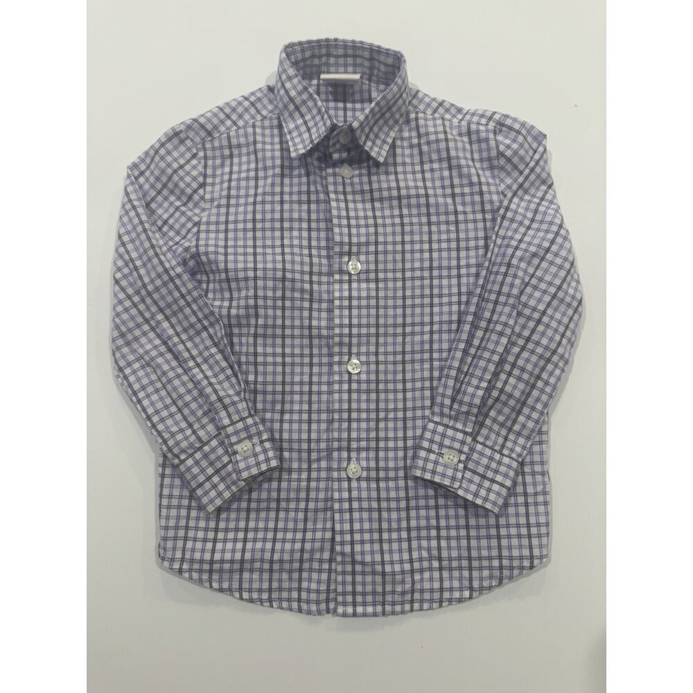 Van Heusen Boys 3T Plaid Button Down Shirt Purple White Long Sleeve
